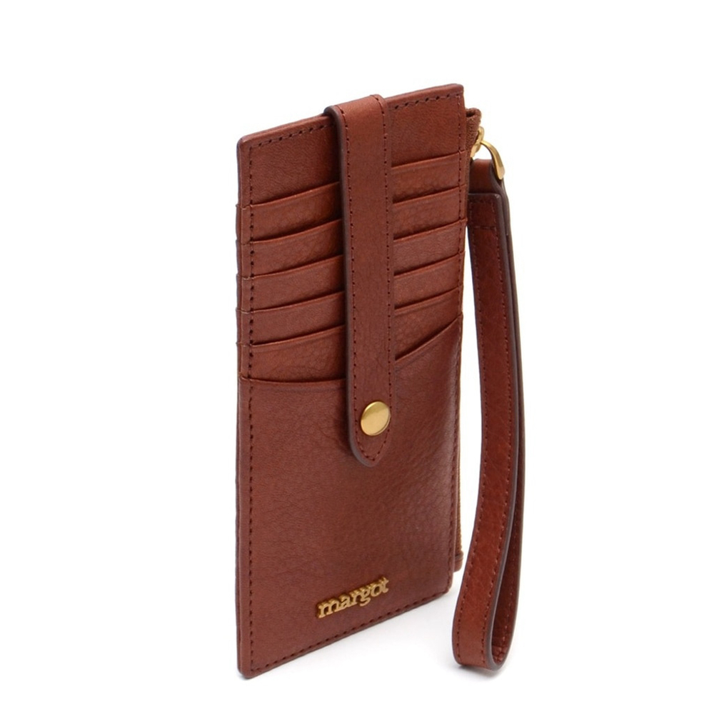 margot Brown Leather Wristlet Card Wallet